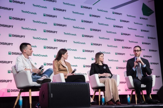 TechCrunch Disrupt 2024 AI governance panel. From left to right: Kyle Wiggers, Elizabeth Kelly, Jessica Newman, Scott Wiener