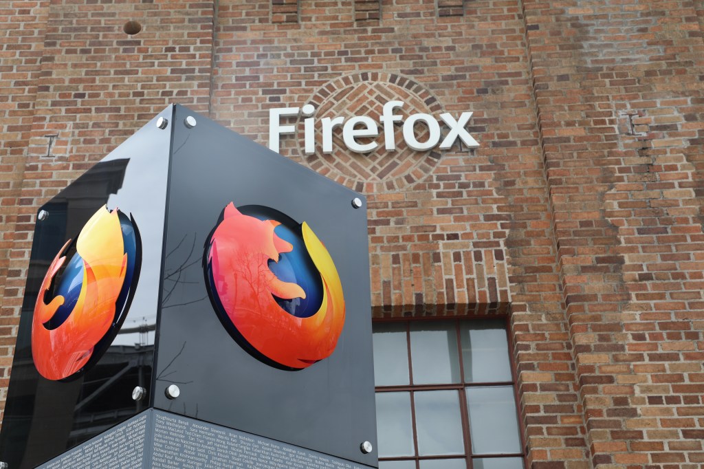 a firefox logo outside Mozilla's offices in San Francisco