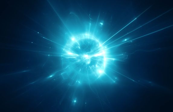 Illustration shows a blue explosion of particles.