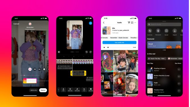 Instagram Multi-Track Audio screens on smartphones