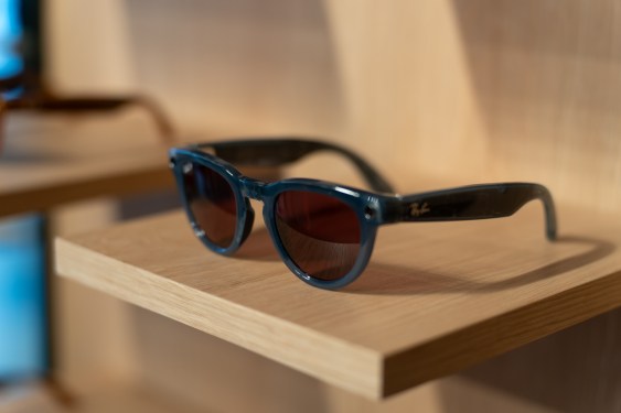 Meta's 2nd-generation Ray-Ban Stories in glossy transparent blue with red lenses