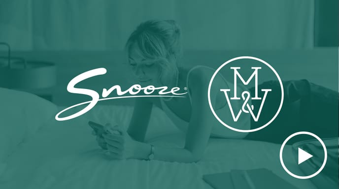 Snooze x Match & Wood logos against a green background