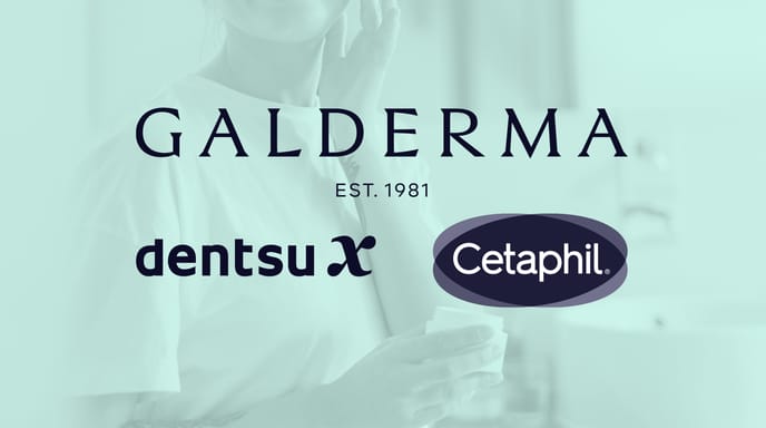 Brand partnership graphic featuring Galderma, dentsu x, and Cetaphil logos.