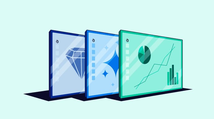 An illustration of three TTD platform screens with "measurement", "AI" and "premium" iconography within each screen.