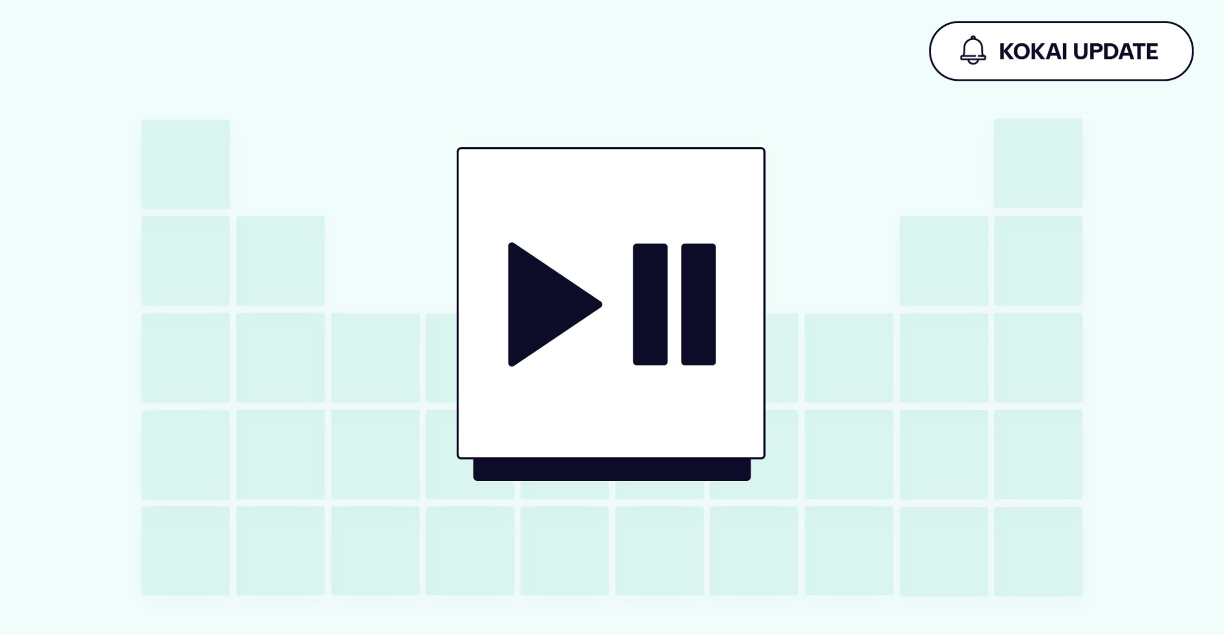 An illustration of the Kokai Programmatic Table, with a graphic of a play and pause button highlighted in the center.