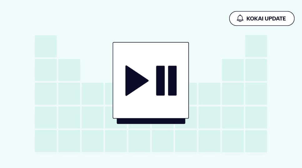 An illustration of the Kokai Programmatic Table, with a graphic of a play and pause button highlighted in the center.