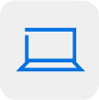 Blue laptop icon representing digital technology and online connectivity
