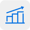 Blue bar chart with upward arrow showing business growth and positive trend