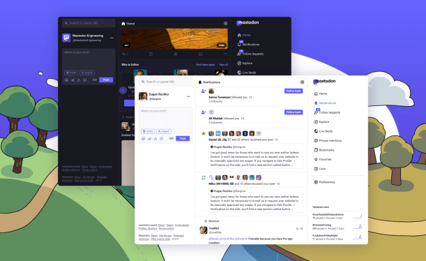 Two screenshots of Mastodon's new update