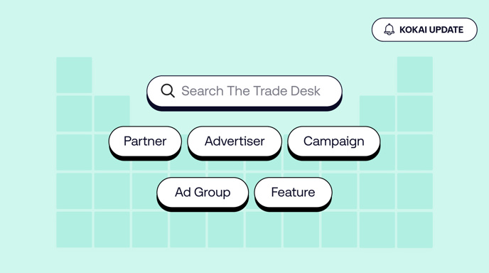 Green graphic representing the search capabilities in Kokai - The Trade Desk