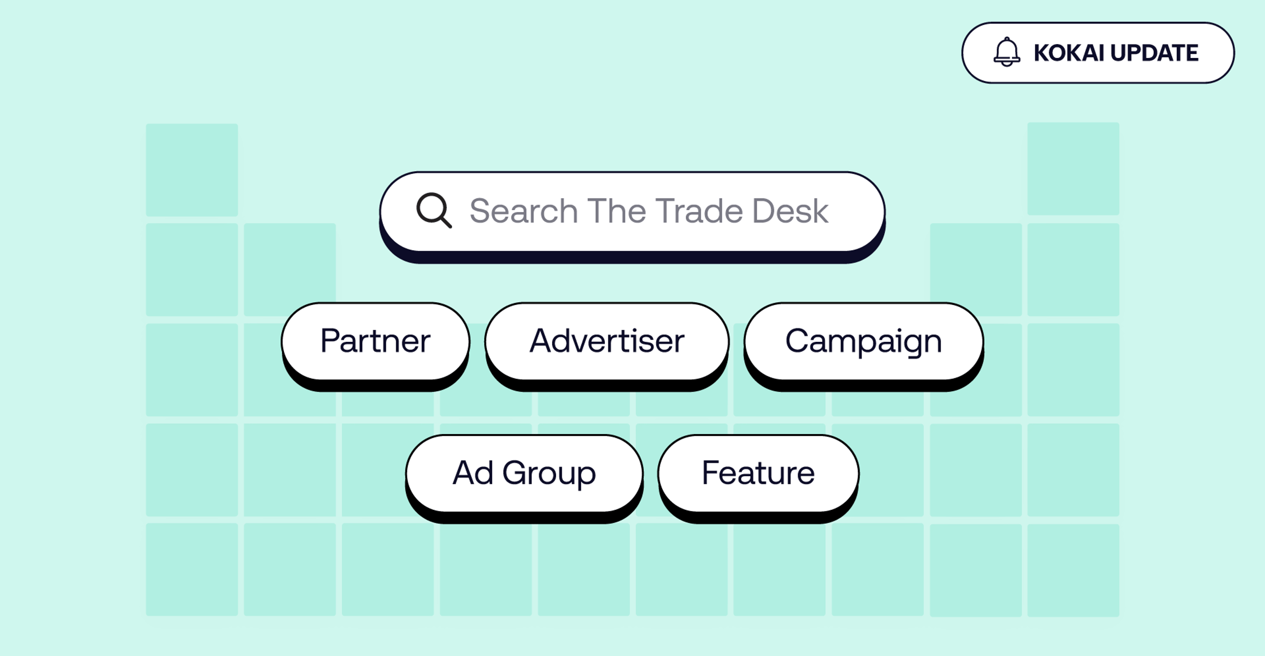 Green graphic representing the search capabilities in Kokai - The Trade Desk