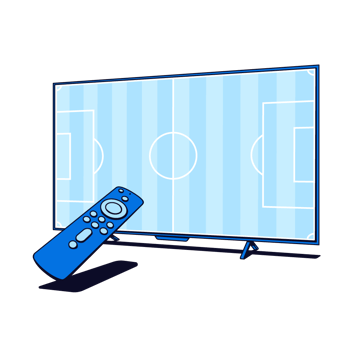 Illustration of soccer field on TV with TV remote pointing at the screen.